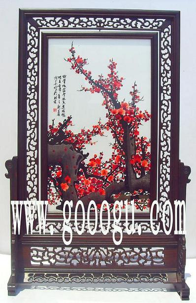 梅花刺繡，報春紅梅雙面繡