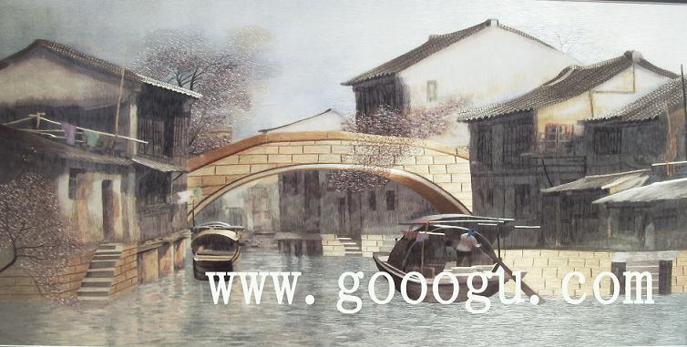 蘇繡平繡*亂針繡*江南水鄉&風景刺繡畫