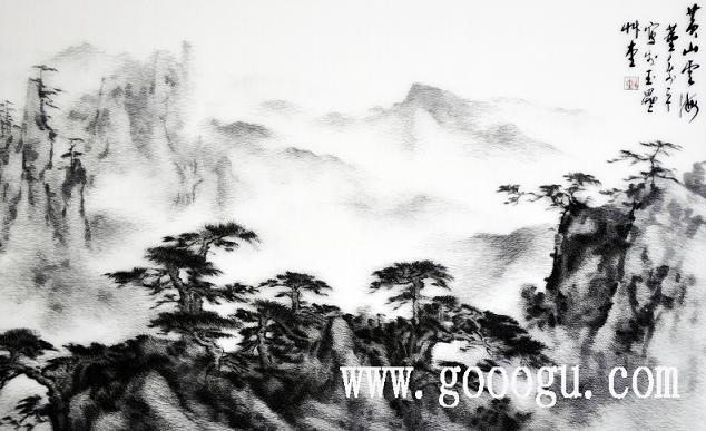 蘇繡刺繡畫,黃山云海風(fēng)景裝飾畫,刺繡精品畫