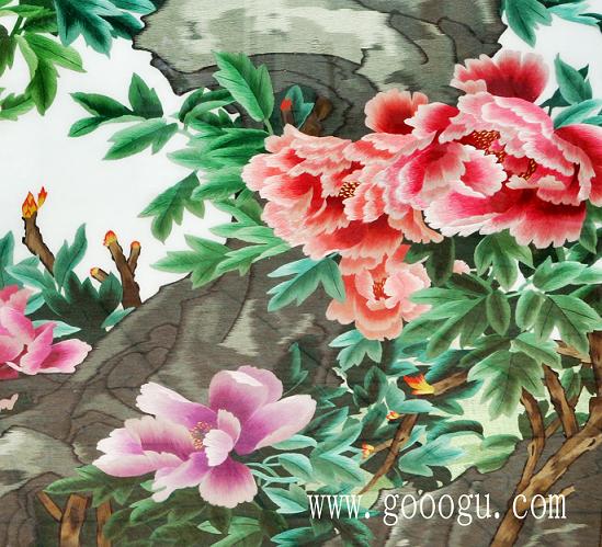 精品國色天香牡丹圖細(xì)節(jié)圖片!繡工精細(xì)、圖案顏色過渡均勻!