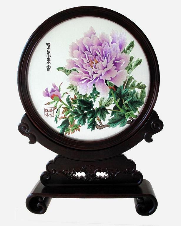 雙面繡臺屏 紅木雙面繡臺屏