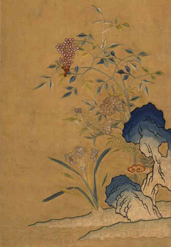 刺繡名品,清朝,道光年間,刺繡天竹水仙圖(軸),蘇繡名作